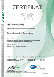 Umweltmanagement-Zertifikat ISO 14001:2015